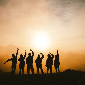 group with sunset