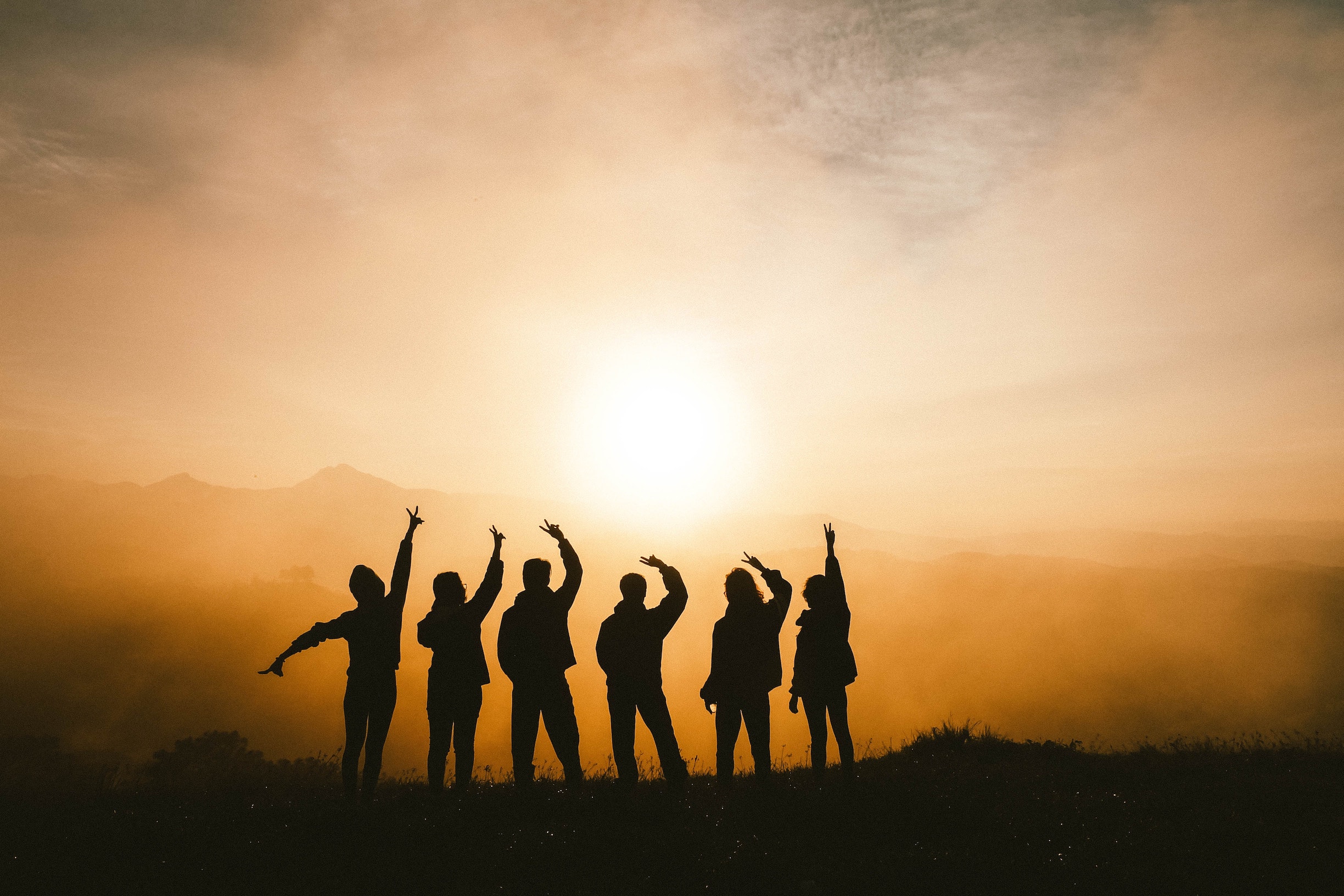 group with sunset